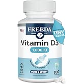 FREEDA Vitamin D3-1000 IU - Pure High Potency Kosher Supplement Tablets - Bone and Muscle Health, Calcium Absorption, Immune Support for Men and Women* - 100 Count