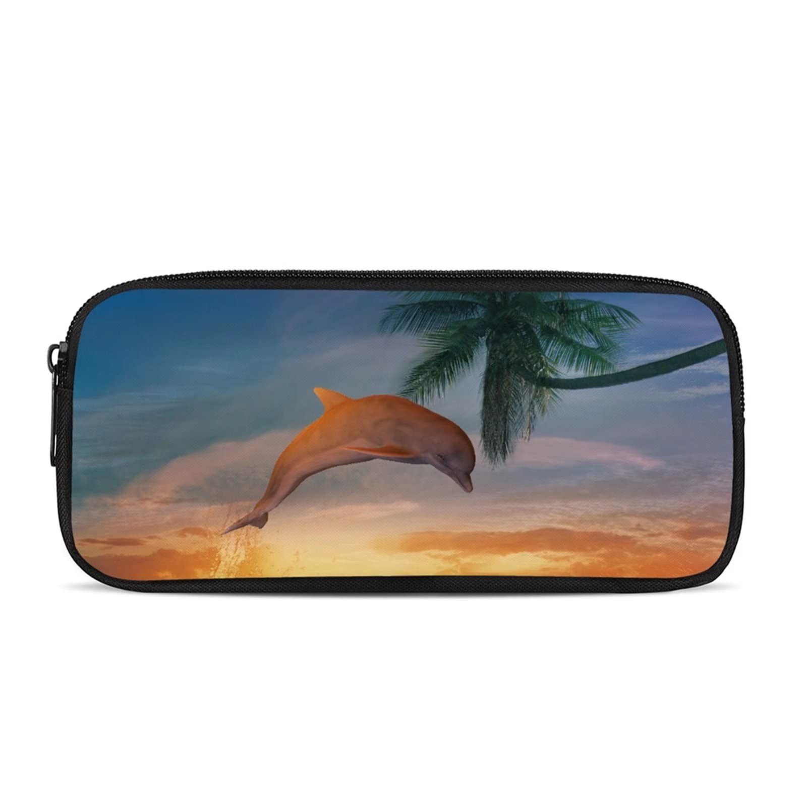 COEQINE Pencil Case Holder for Kids School Office Desk Organizer Capacity Office Pen Stationery Pouch Storage Bag Print Dolphin Sunset