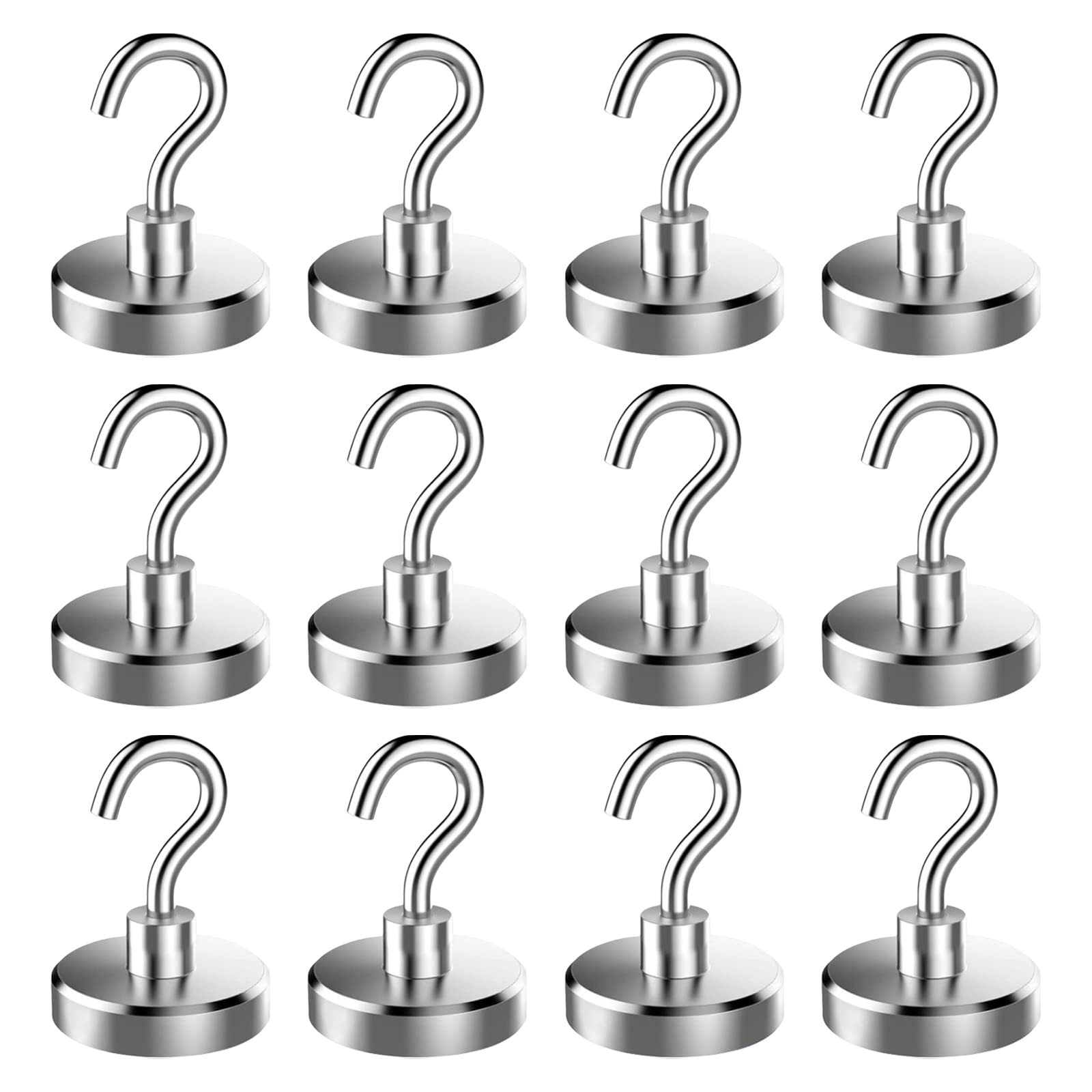 VEGCOO 12 Pack Magnetic Hooks, 12KG(26.5LBS) Super Strong Magnet Hook Small Magnetic Hanger, Heavy Duty Cruise Hook for Home School Office Kitchen Door Holder Key Refrigerators Grill