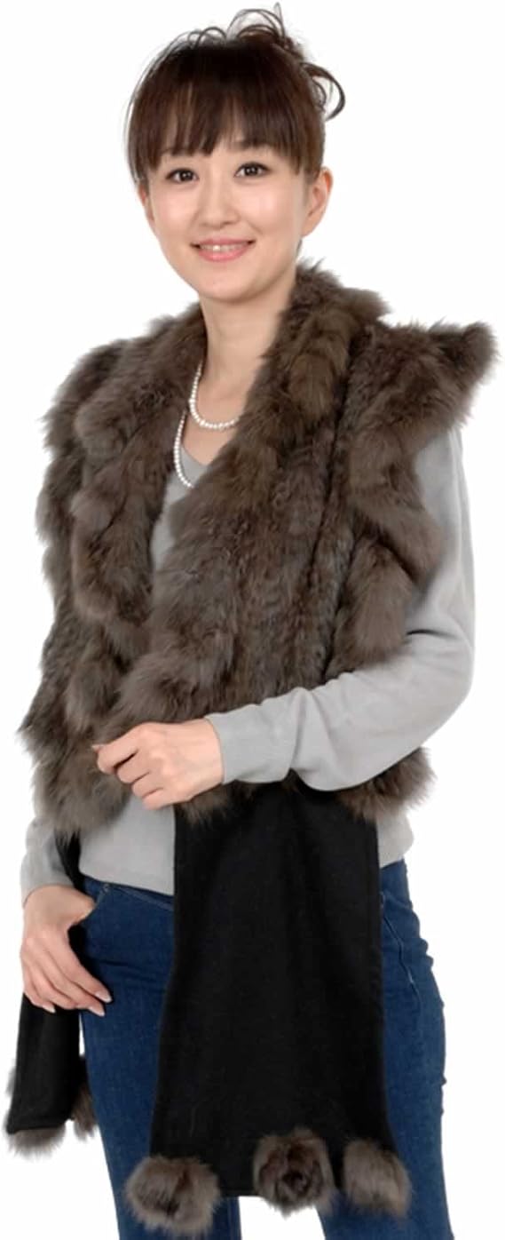 Amazon 毛皮ロシアンセーブル編み込み カシミヤストール Ss41 ブラック ストール 通販