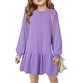Haloumoning Girls Long Sleeve Dresses Sweatshirt Dress Kids Casual Crewneck Rib Knit Mini Dress 5-14 Years