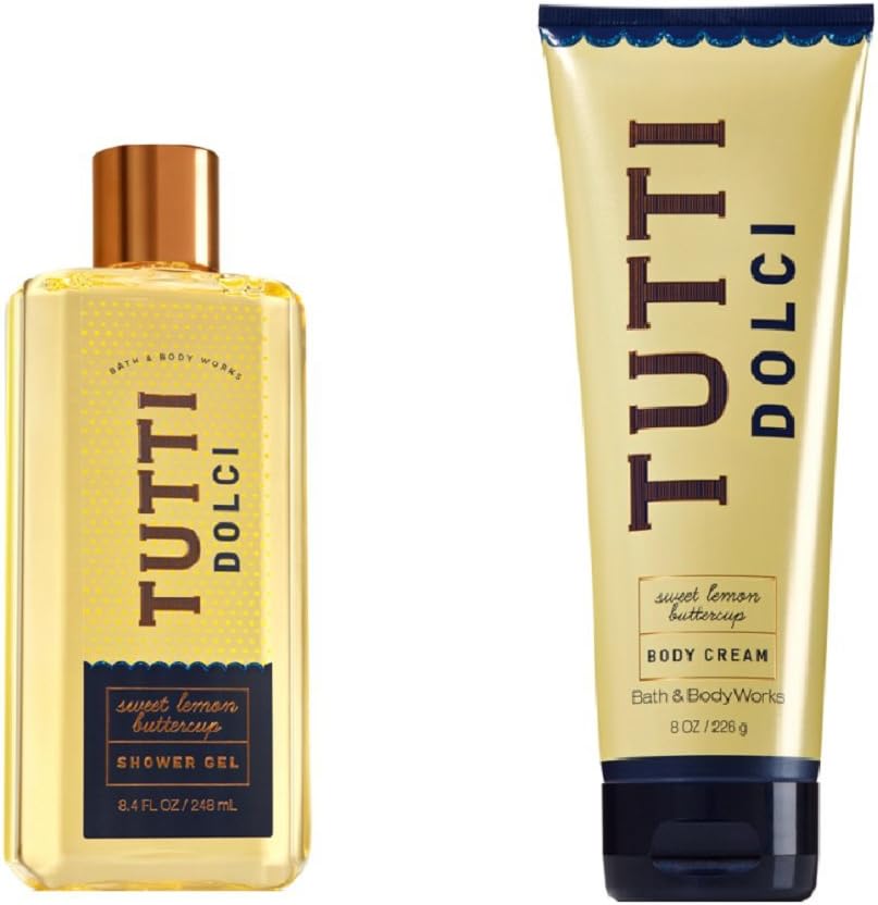 Bath and Body Works Tutti Dolci Collection, Sweet Lemon Buttercup Shower Gel and Body Cream Full Size Set