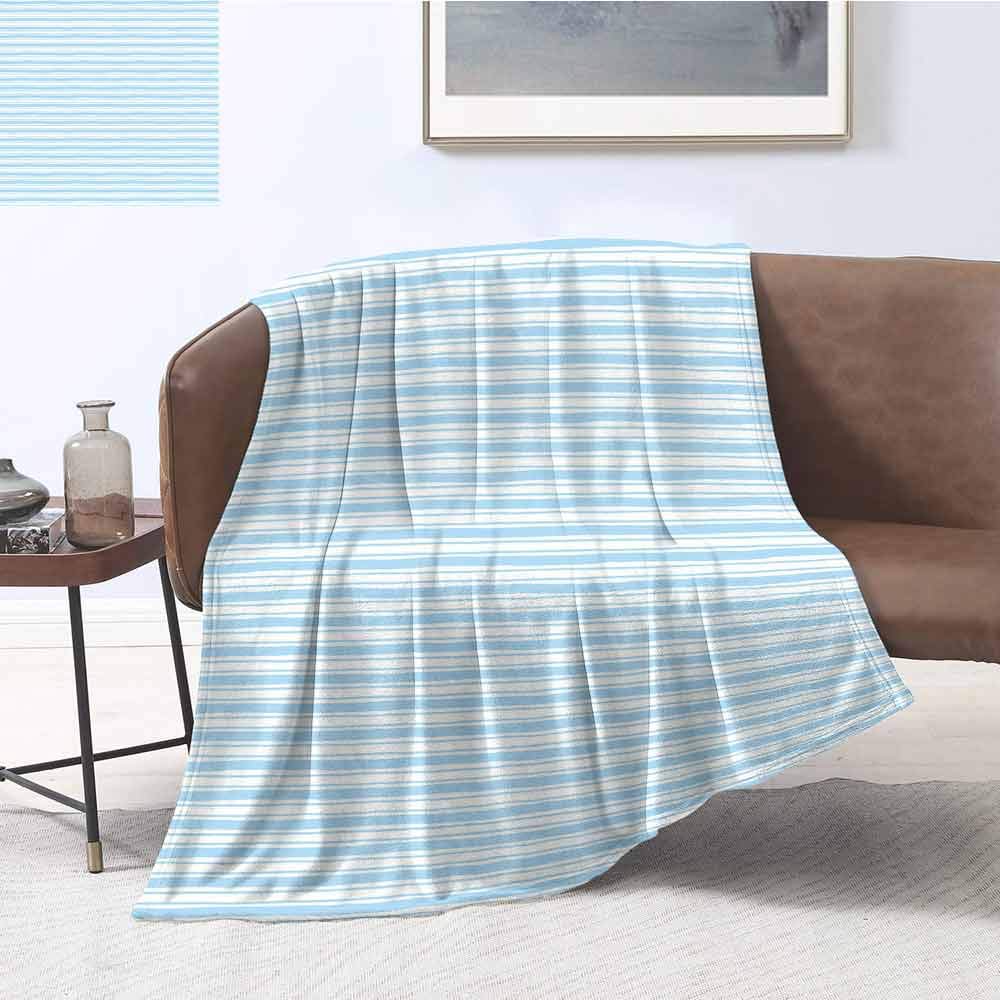 Mademai Harbour Stripe Plush Blanket Wavy Soft Horizontal Old Fashion Pattern Geometric Lines Artful Image Household Blanket 50"x30" Light Blue White