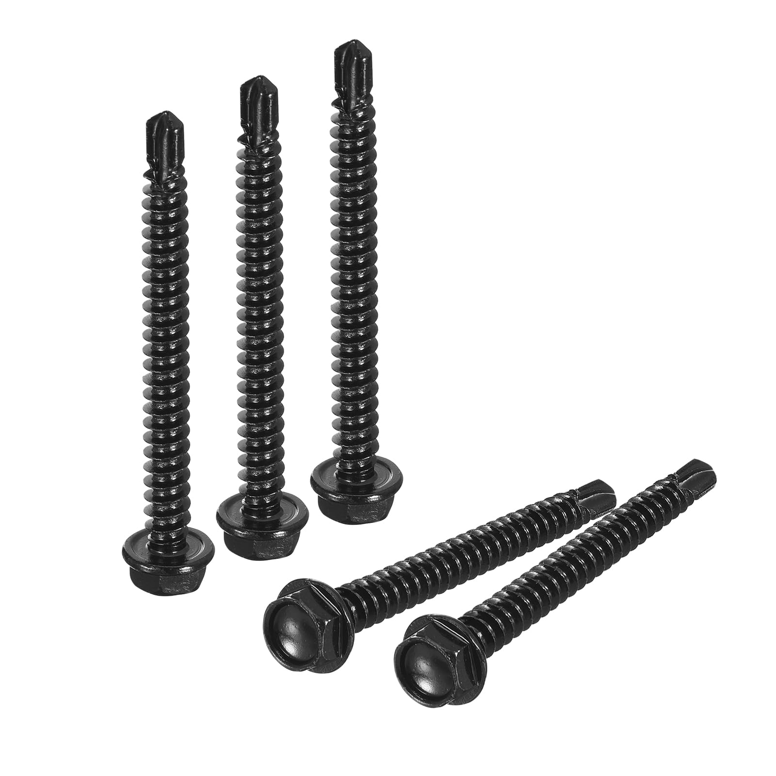 uxcell #8 x 2" Hex Washer Head Self Drilling Screws 30Pcs 410 Stainless Steel Sheet Metal Self Tapping Screws for Metal Wood, Black