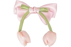 Tulip Bow Hair Clips for Women, Long Ribbon Barrette with Buds Non Slip French Clip for Daily Party Hairstyle