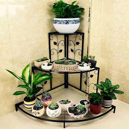 3-Tier Metal Plant Stand Floral Corner Shelf Metal Flower Pot Rack Stair-Step Style 81cm x 57cm x 70cm (L x W x H) (V)
