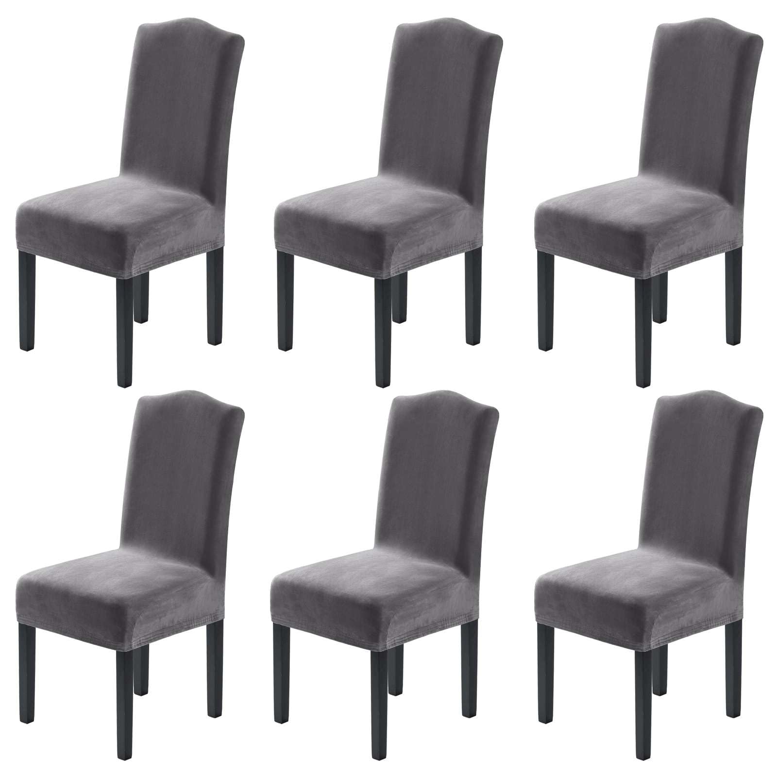 Photo 1 of ***BEIGE*** H.VERSAILTEX Velvet Dining Chair Covers Stretch Chair Covers for Dining Room Set of 6 Parson Chair Slipcovers Chair Protectors Covers Dining, Soft Thick Solid Velvet Fabric Washable, Grey