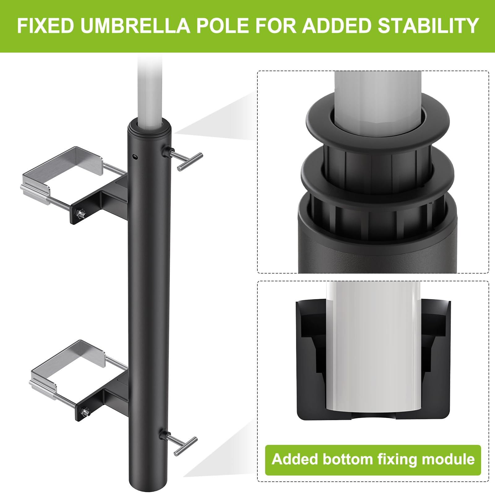 Dolibest Sonnenschirmhalter Balkongeländer, Terrassenschirm Rohrklemme Verstellbar Ampelschirm Klammer Platzsparend Ständer Halterung 3 Reduzierhülse für 3-5cm Stange, 10.6x10.4cm Deckgeländer/Schwarz 4