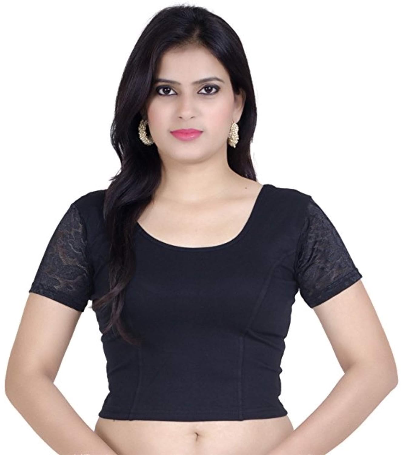 fressia fabrics women's stretchable readymade saree blouse pack of 3-100black_117gold_xxx