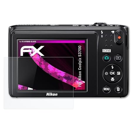 atFoliX Glasfolie kompatibel mit Nikon Coolpix S3700 Panzerfolie, 9H Hybrid-Glass FX Schutzpanzer Folie