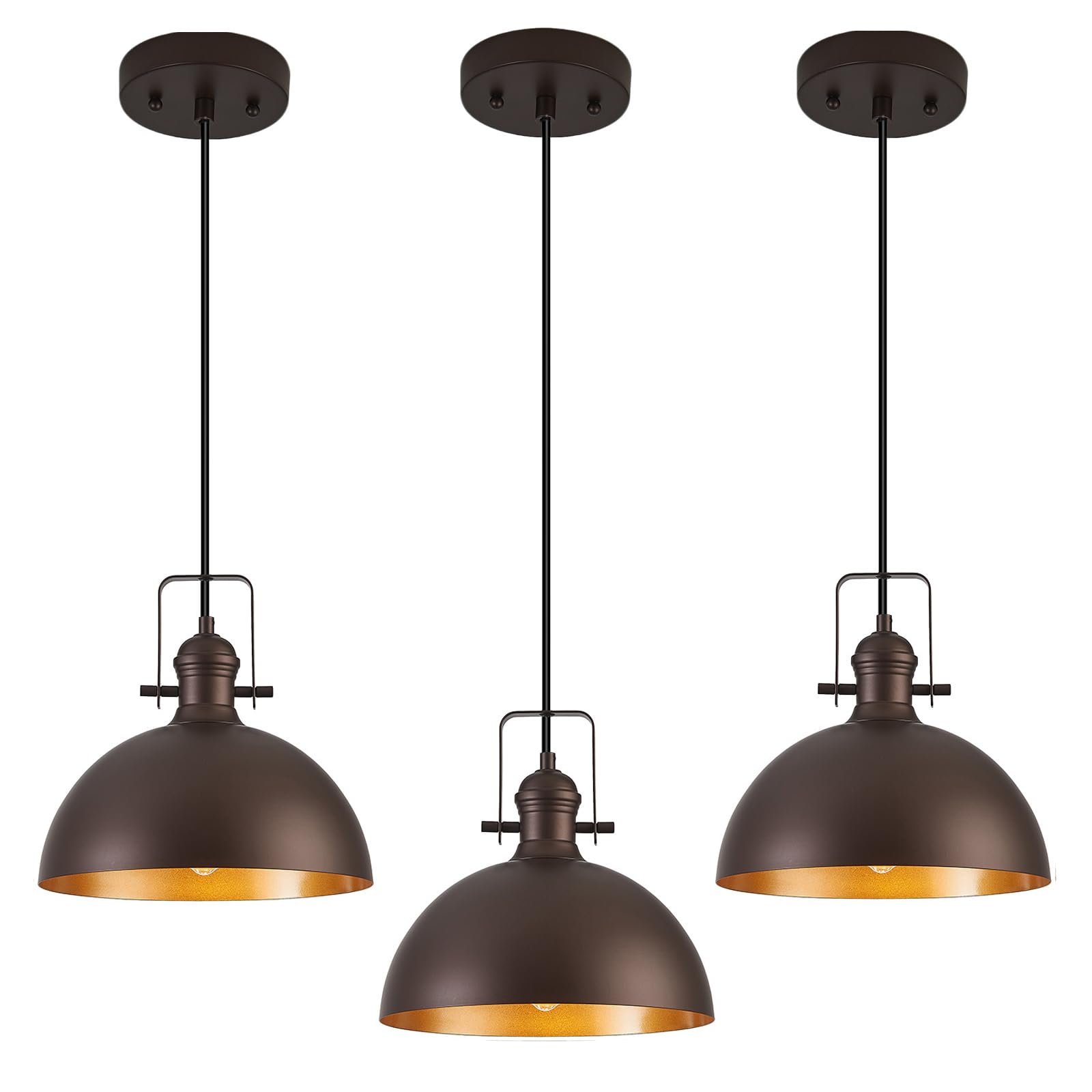 Photo 1 of Haolaike 12 Inch Pendant Lights for Kitchen Island Matte ORB Farmhouse Pendant Light fixtures Adjustable Height Dome Hanging Light for Dinning Room Bedroom Hallway,3 Packs
