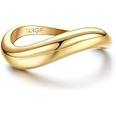 THUNARAZ 14K Gold Plated Rings for Women Non Tarnish, Chunky Gold Ring That Don't Tarnish Twisted Wave Bands Thumb Statement Stackable Eternity Ring Size 5-10
