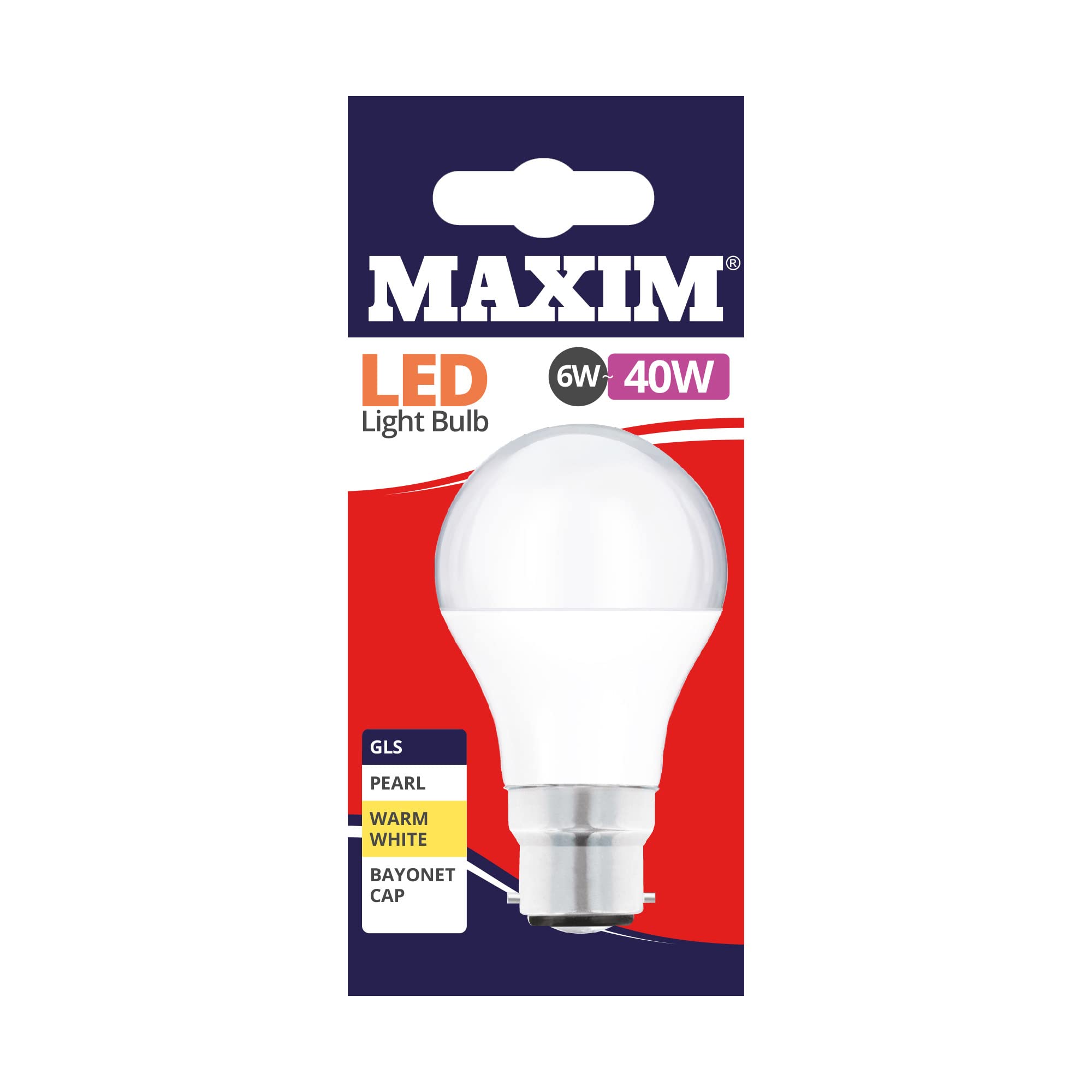 Maxim LED GLS Bayonet Cap (Warm White) - 6watt (40watt) (Pack 10), 40MLGBCWW5X10