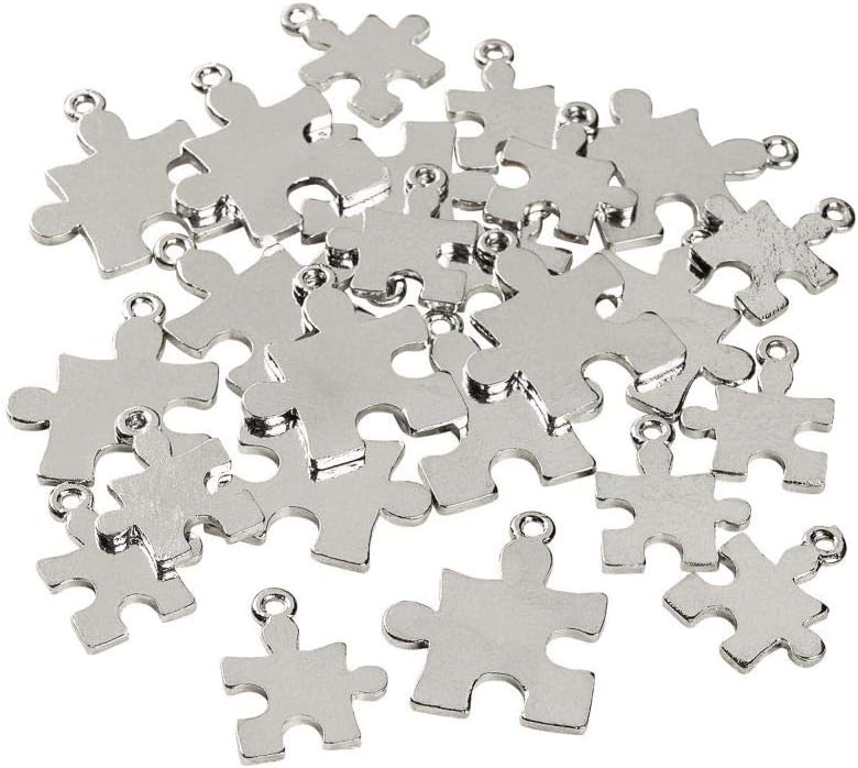 Silvertone Puzzle Piece Charms - 24 pieces - Bulk Craft Supplies