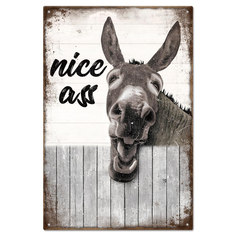 GLOBLELAND "Nice Ass" Vintage Metal Tin Sign Plaque Poster 12x8in/30x20cm Retro Metal Farm Donkey Wall Decorative Tin Painting Signs for Home Bar Club Orchard Decoration