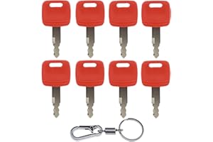 8 Pcs H800 Keys with Key Chain, Keys Replacement for John Deere Hitachi Excavator Case Dozer Fiat New Holland AT194969 AT1478