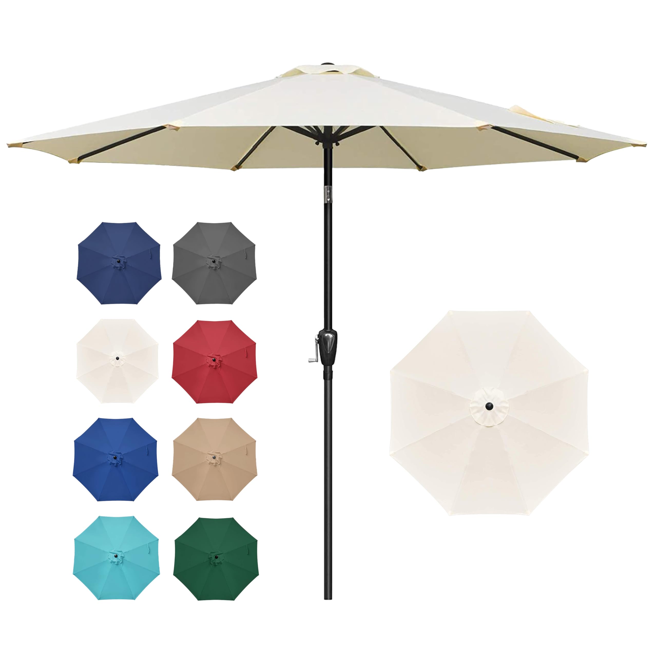 Simple Deluxe 9' Patio Umbrella Outdoor Table Market Yard Umbrella with Push Button Tilt/Crank, 8 Sturdy Ribs for Garden, Deck, Backyard, Pool, Beige Image