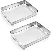 E-far Baking Pans Set of 2, 12.4” x 9.6” x 2” Stainless Steel Rectangular Cake Pans, Baking Sheet Pan for Lasagna Brownies Casseroles, Non-toxic & Healthy, Dishwasher Safe