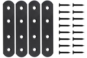 4 Pack Flat Mending Plate for Wood, ULIFESTAR Black Iron Flat Straight Brace Brackets Metal Repair Fixing Wood Brace Joining Plates Connector for Repairing Wooden Furniture with Mounting Screws