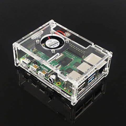 Rouku Para Raspberry Pi 4 Modelo B Carcasa Material ABS con Ventilador Color clásico Estuche para Raspberry Pi Estuche acrílico