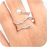 Zikichiky Pearl Silver Spiral Wrap Open Ring Statement Unique Adjustable Ring for Women