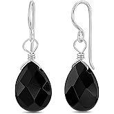 925 Sterling Silver Gemstone Earrings, Dangle Earring Jewelry, (Amethyst, Rose Quartz, Black Onyx, Moonstone, Labradorite)