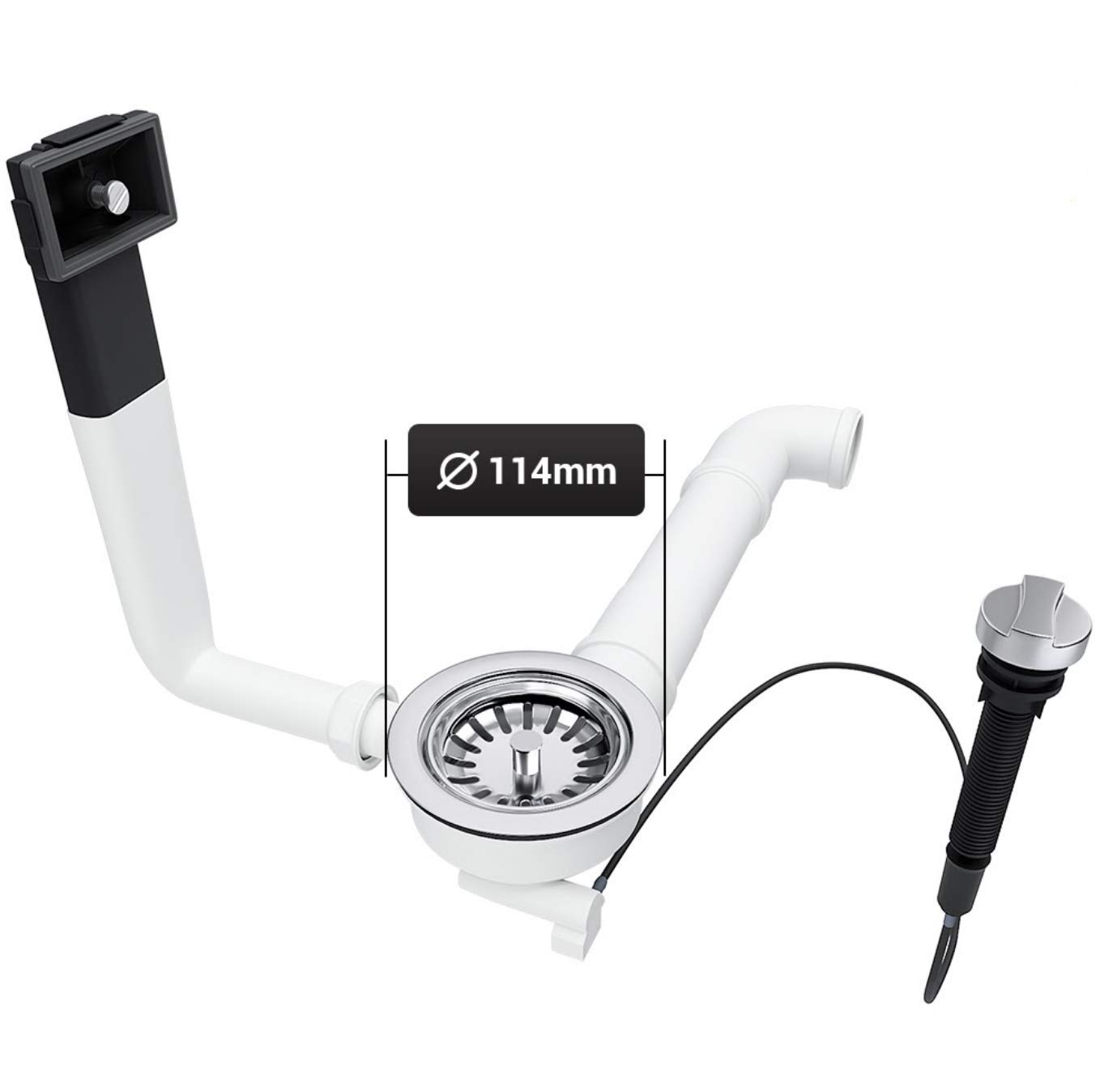 Kitchen Waste Strainer Basket kit Ø114mm with Overflow Protection + Bowden Wire