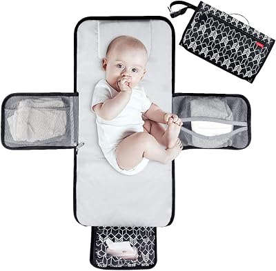 Lekebaby Portable Nappy Changing Mat with Wipe-Pocket Head Cushion Black