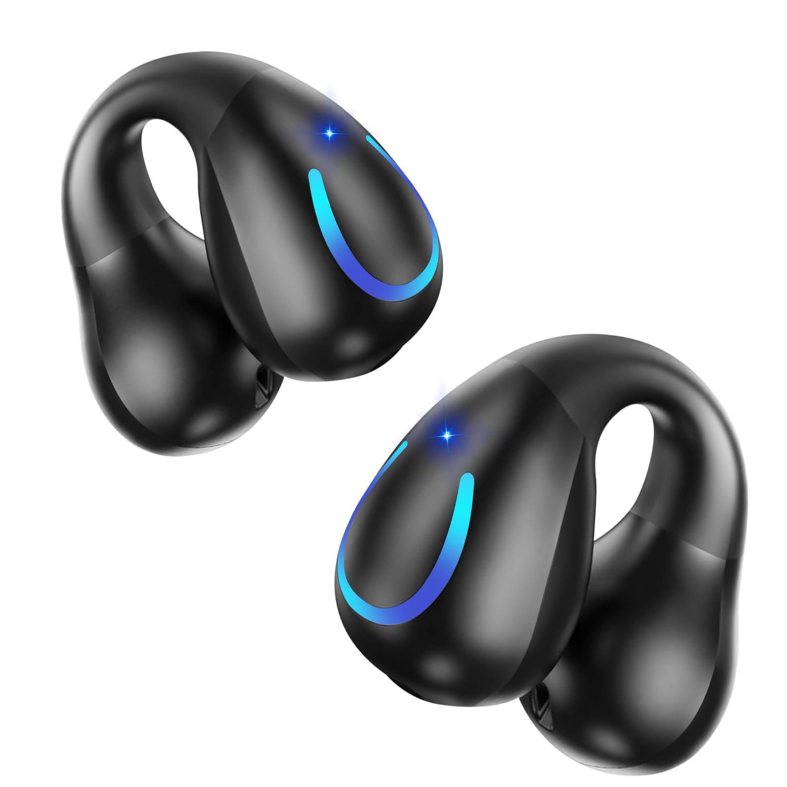 Photo 1 of Open Ear Bone Conduction Headphones Bluetooth 5.3 Wireless Clip On Earbuds with Digital Display Charging Case 60 Hours Playtime Sport Earphones Built-in Mic IPX7 Waterproof for Running Fitness Black