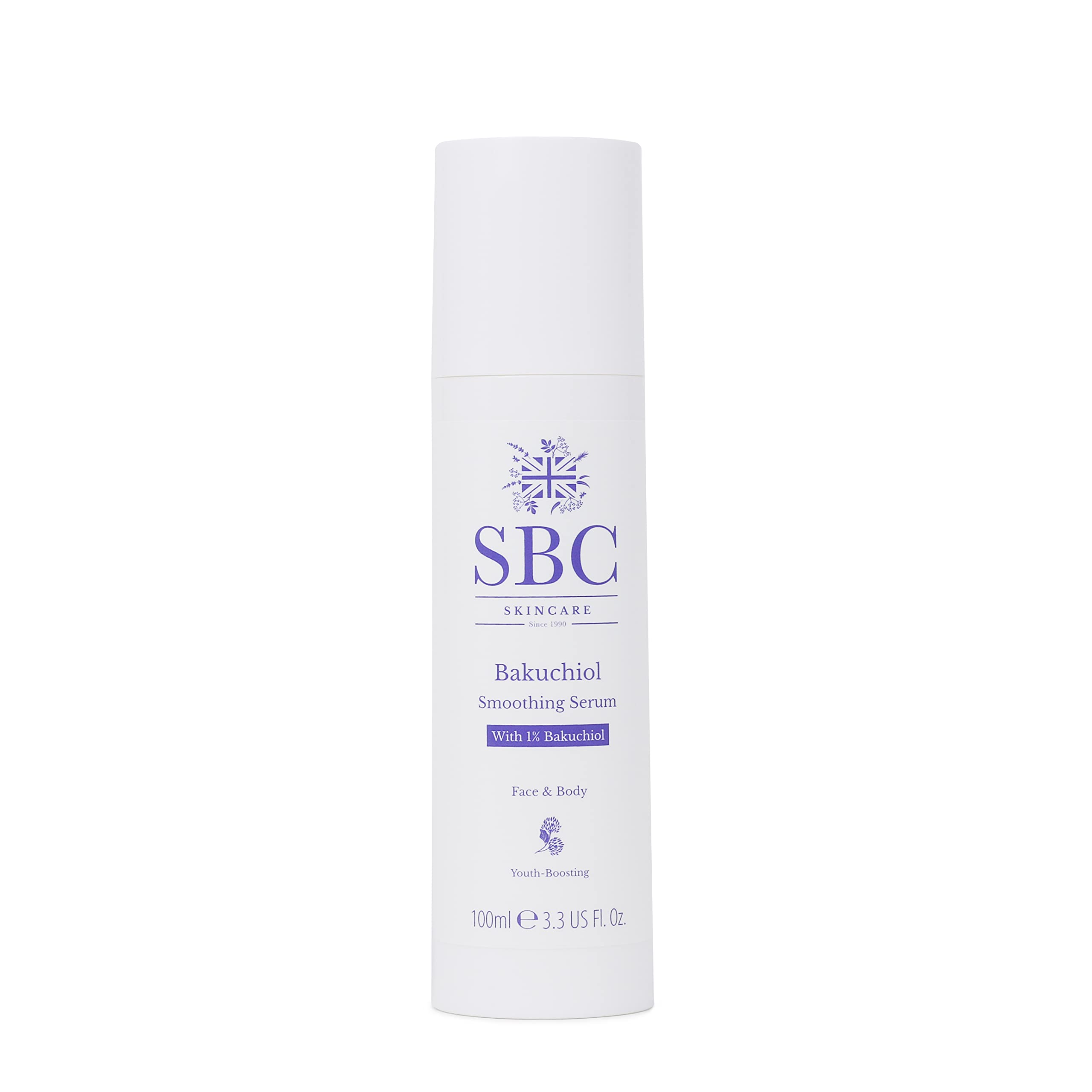SBC Skincare Bakuchiol Smoothing Serum 100ml, Anti-Ageing Face and Body Serum with Hyaluronic Acid and Rosehip Oil, Gentle, Vegan Friendly, Retinol Alternative