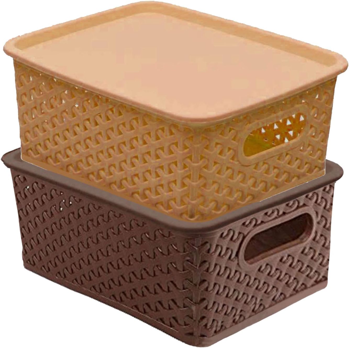 Kuber Industries CTLTC10894 Plastic Rectangular Multipurpose Solitaire Storage Basket with Lid (Multicolour, Small) - 2 Pieces