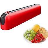 Quasziwa Aluminum Foil & Plastic Wrap Dispenser with Cutter - Easy One-Hand Operation, Space-Saving Kitchen Organizer for Worktops & Cabinets, Magnetic Cling Film Dispenser - Fits 12" Rolls, Red