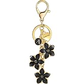 XGALBLA Big Flower Initial Keychain with Love You Heart, Cute Flower Letter Keychain for Women, Bag Charms for Handbags Purse