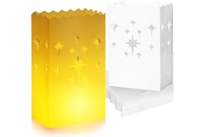 BlissfulTie White Luminary Bags - 30 Pcs Plastic Christmas Luminaries for Outdoors, Reusable & Waterproof, Luminaria Bags (No Candles) for Wedding, Birthday, Halloween, Thanksgiving
