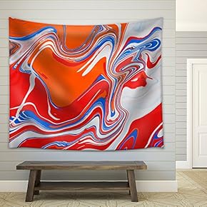 Liquid Marbling Paint Background. Fluid Painting Abstract Texture, Blue and Red. - Fabric Wall Tapestry Home Decor - 51x60 inches
