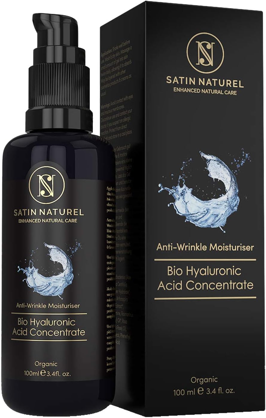 SatinNaturel ORGANIC Hyaluronic Acid Serum Concentrate 100ml - High-Dosed, Vegan Anti-Ageing Gel