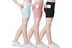 B&GCozy 3 Pack Girls Volleyball Shorts with Pockets Athletic Gymnastics Cheer Shorts Kids Yoga Dance Compression Shorts