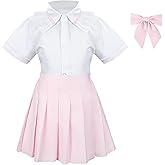 Girls' School Uniform Skirt Set,Girls Bow Tie Shirt Top with Pleated Mini Skirt Suit Costume Cute Student Outfit Set