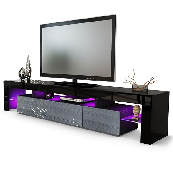 Vladon TV Board Lowboard Lima V2, Korpus in Schwarz/Front in Avola-Anthrazit