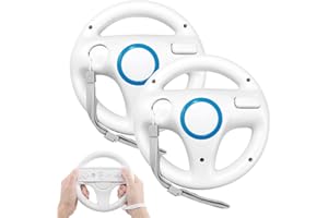 Steering Wheel for Wii Controller, 2 pcs White Racing Wheel Compatible with Mario Kart, GEEKLIN Game Controller wheel for Nintendo Wii Remote Game-White