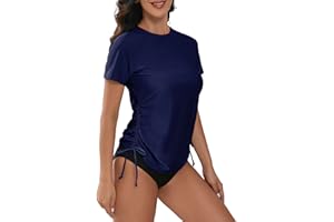 Bonneuitbebe Women's Short Sleeve Rash Guard Shirts UV Protection Swim Shirts UPF 50+ Lightweight Adjustable Tie Swimwear