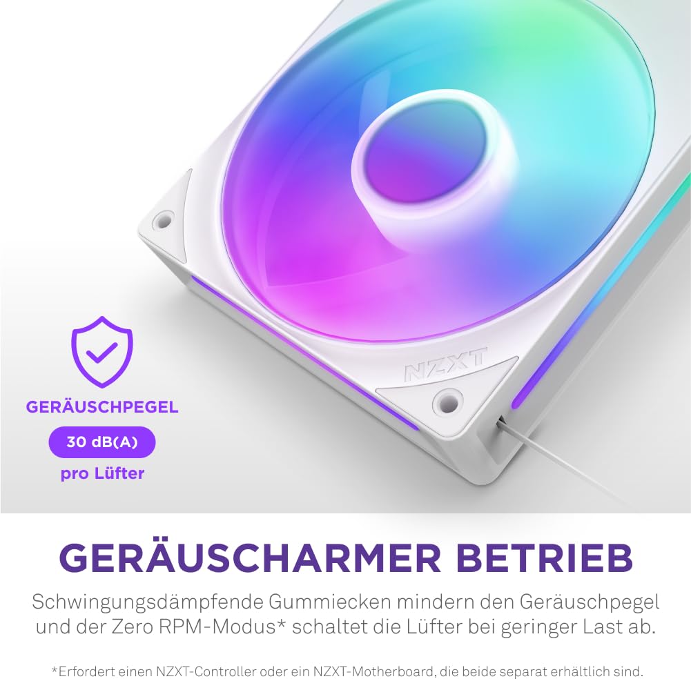 NZXT F360 RGB Core - 360 mm Einzelrahmen-Lüftereinheit mit 3 x 120 mm RGB-Lüftern - Drehzahl- und Beleuchtungssteuerung - Hoher statischer Druck und Luftstrom - 8 aRGB-LEDs pro Lüfter - Weiß 8