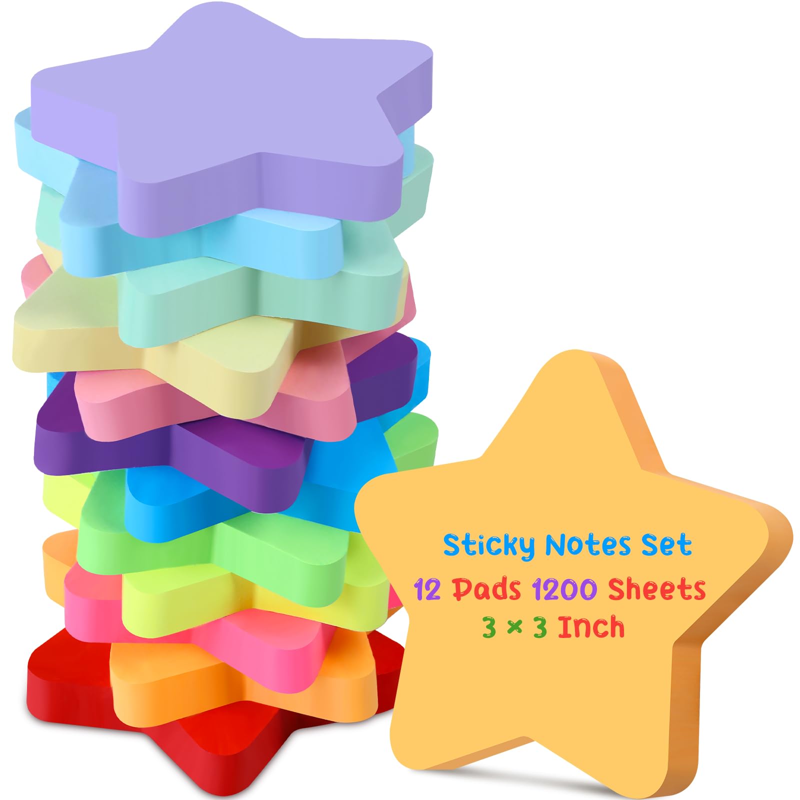 Photo 1 of Leinuosen 12 Pieces Sticky Notes Shape 3 Inch Bright Colors Self-Stick Pads Multiple Colors Sticky Notes Back to School Gifts for Classroom Office Supply, 100 Sheets/pad