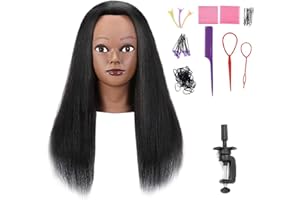 Armmu Mannequin Head with 100% Real Hair, 18" Cosmetology Mannequin Manikin Training Practice Doll Head for Hairdresser Braiding Hair Styling Hairdressing with Clamp Holder- Black