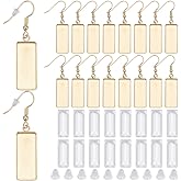 SOFPLATE 1 Box 20Pcs Gold Bezel Earring Blanks Earrings Wire Hooks Blanks Bezel Trays with 20Pcs 10x25mm Rectangle Glass Cabochon Settings Silicone Earring Backs for Jewelry Making DIY Dangle Earrings