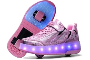 Qneic USB Rechargeable Roller Shoes Sneakers for Boys Girls Kids Gift LED Light Up Wheels Shoes Roller Skates