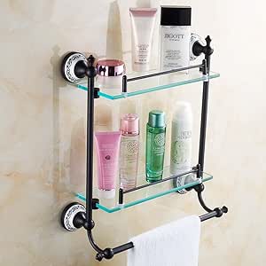 FJAMEI-Accesorios de baño Estantes de estilo europeo mesa cristal negro