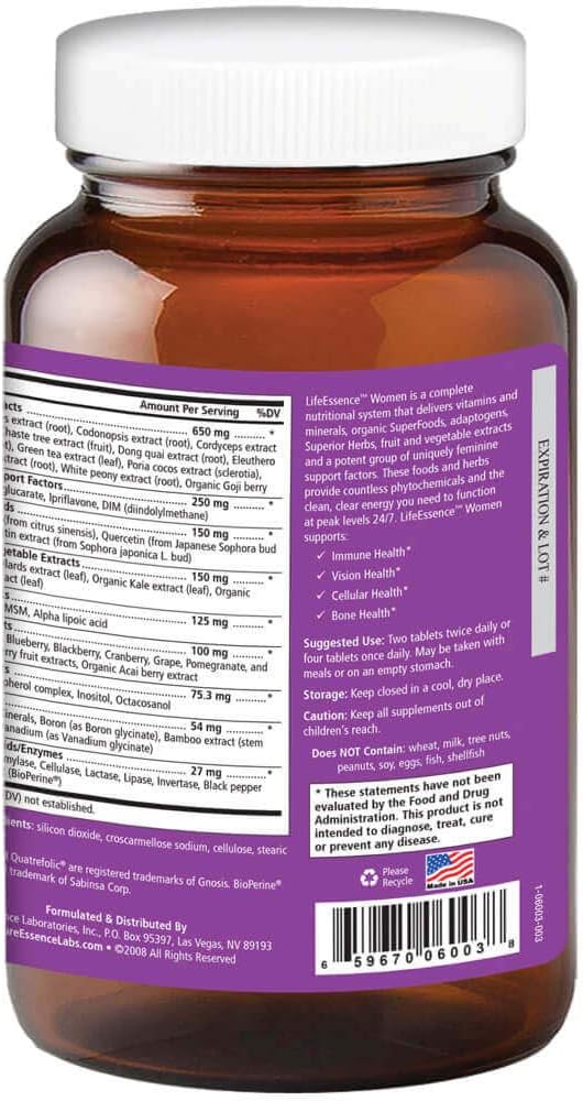 Pure Essence Labs LifeEssence Women's Formula - World's Most Energetic Multiple - The Master Multiple - 120 Tablets: Health & Personal Care
