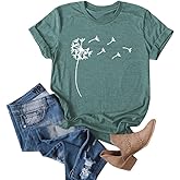 Cicy Bell Women's Dandelion Print T Shirts Cute Graphic Tees Short Sleeve Summer Cotton Tee Tops