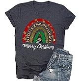 Christmas Shirts for Women Merry Christmas Santa Claus Funny Hoilday Print T-Shirts Graphic Tee Tops